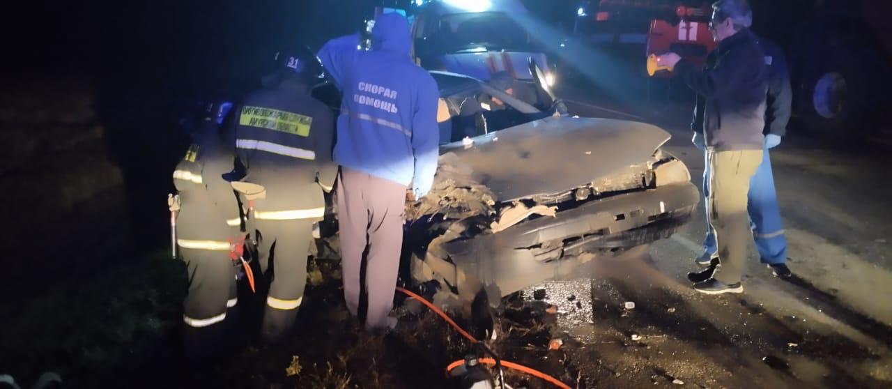 Автомобиль врезался в стоящий на обочине комбайн на трассе в Приамурье 
