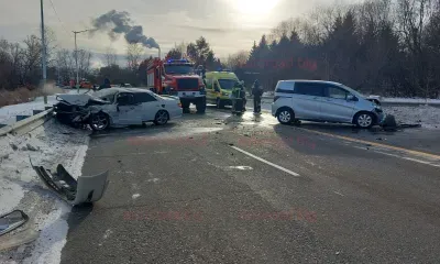 Затор образовался из-за жесткого ДТП в районе благовещенской "панорамы"