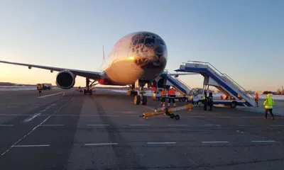 Boeing 777, прилетевший в Благовещенск, "показал" морду леопарда