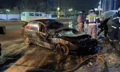 Автомобиль загорелся после аварии в Амурской области