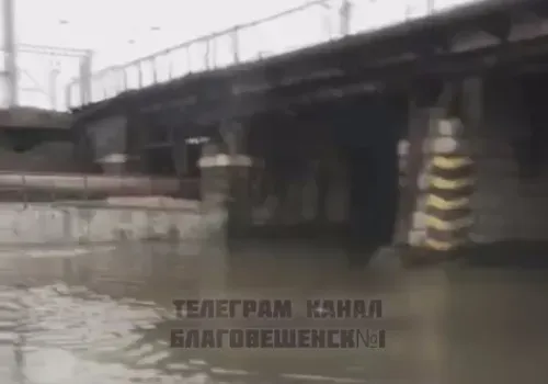 Дорогу под железнодорожным мостом затопило в Шимановске