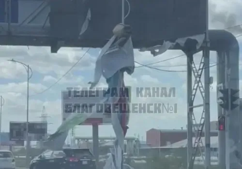 Чучело из сорванных баннеров заметили в Благовещенске