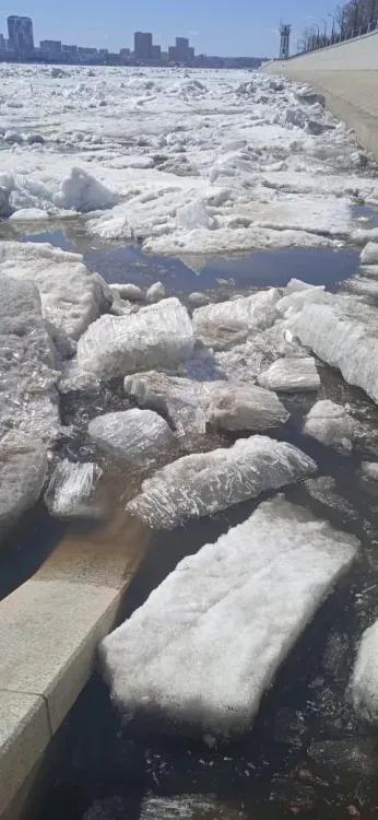 Лед наступает на набережную Амура в Благовещенске