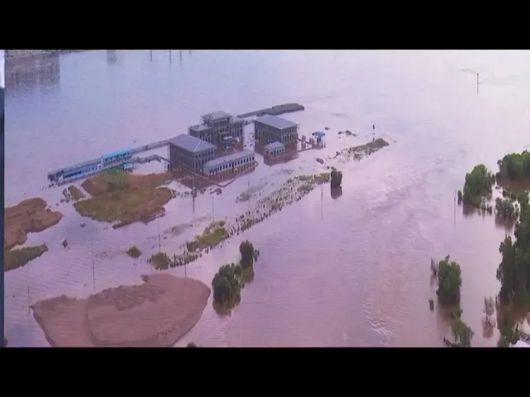 В Хэйхэ затопило место строительства канатной дороги через Амур