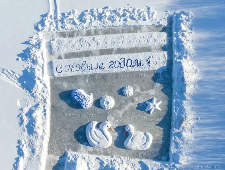 Снежные лебеди появились на гигантской открытке в Амурской области