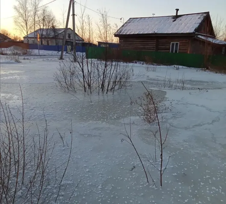 Зимние ручьи вышли из-под контроля и затопили дорогу в амурском селе