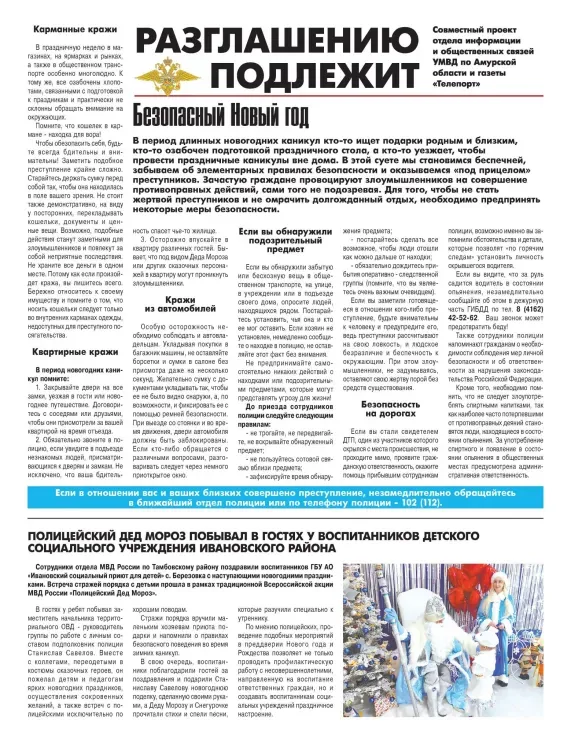 О безопасности в новогодние праздники напомнили амурчанам полицейские