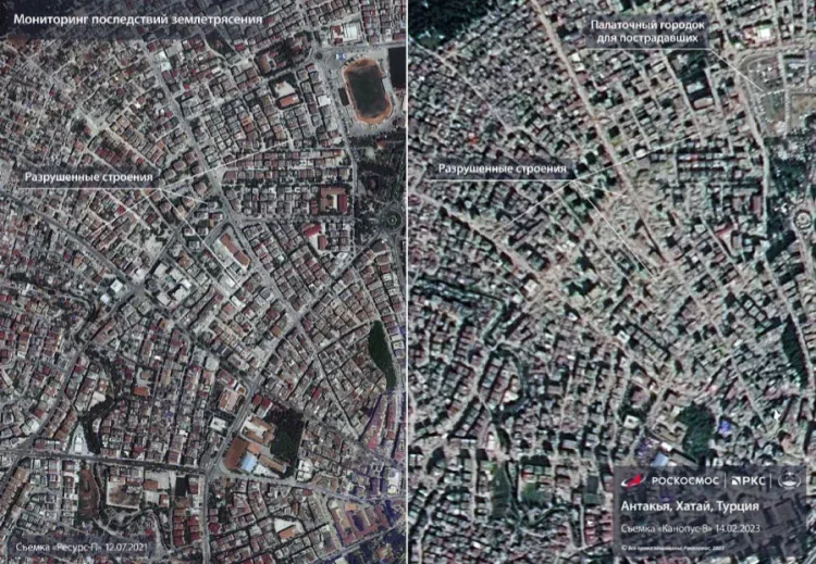 Разрушенные кварталы города в Турции после землетрясения показали из космоса