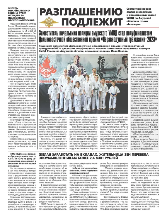 Полуфиналистом премии "Неравнодушный гражданин-2023" стал замначальника амурской полиции