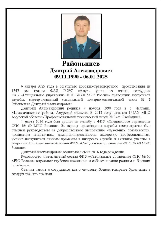 Сотрудники МЧС погибли в аварии в Амурской области