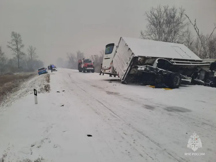Водителей извлекли из искореженных автобуса и грузовика в Приамурье