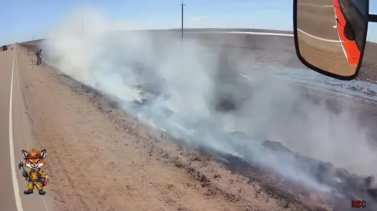Горящий автомобиль поджег траву возле трассы в Амурской области