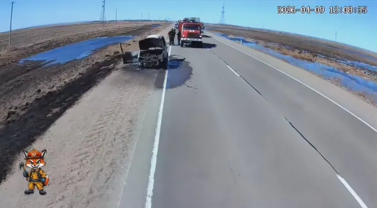 Горящий автомобиль поджег траву возле трассы в Амурской области