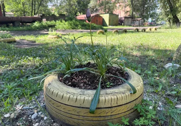 Покрышки-клумбы убирают из дворов Белогорска