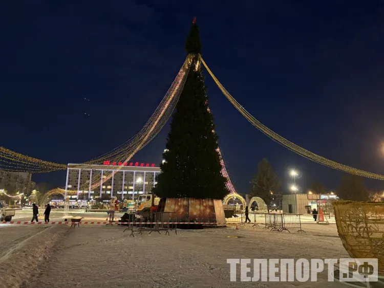Новогодняя елка красуется на площади Ленина в Благовещенске